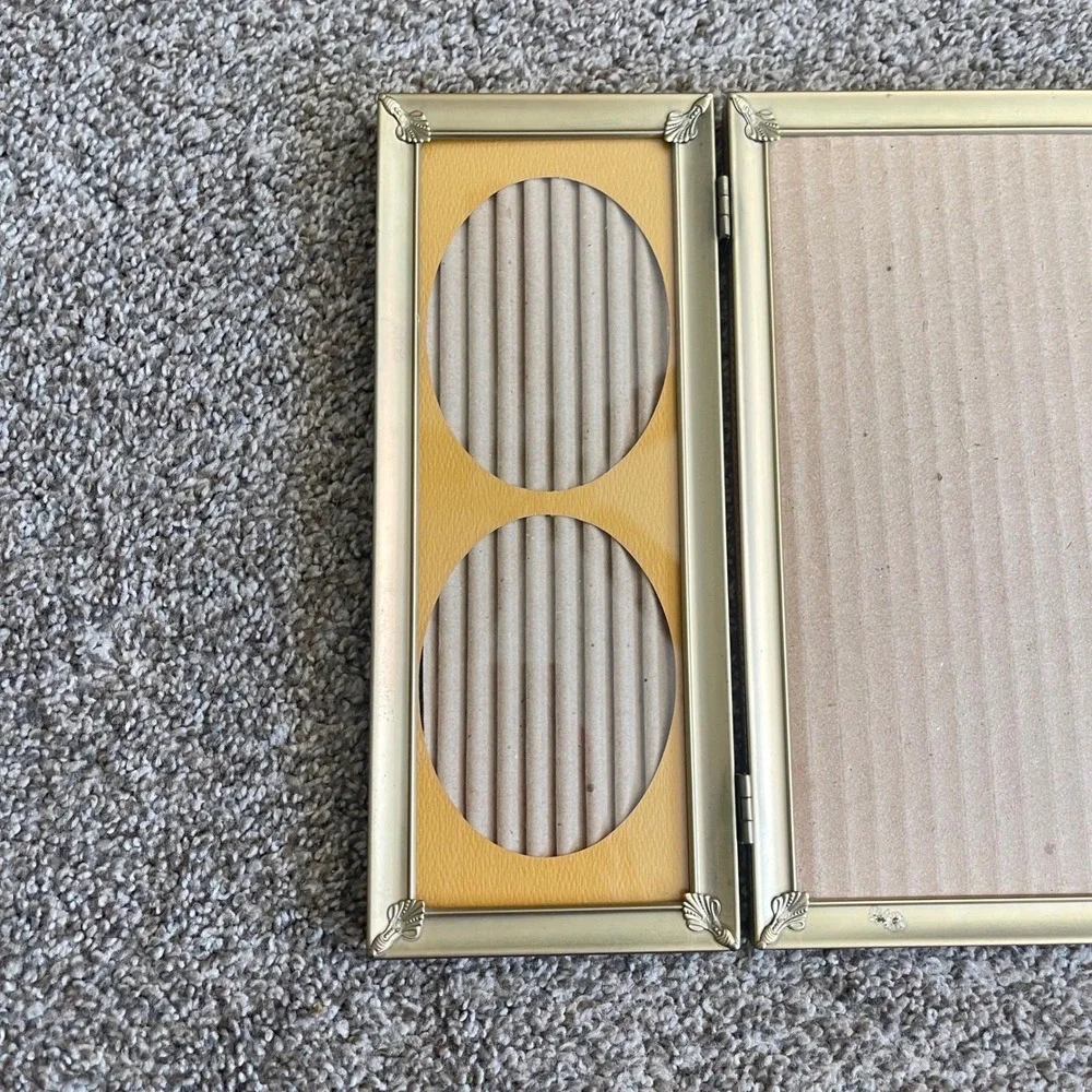 Vtg art nouveau modern‎ regency 8x10 picture frame filigree 3 panel accordion